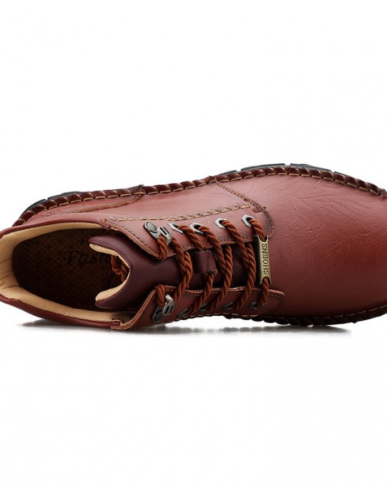 Men Pure Color Toe Protected Hand Stitching Leather Ankle Boots Men Pure Color Toe Protected Hand Stitching Leather Ankle Boots