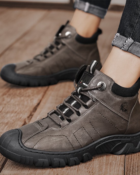 Men Microfiber Leather Breathable Soft Sole Non Slip Closed Toe Lace Up Leisure Boots Men Microfiber Leather Breathable Soft Sole Non Slip Closed Toe Lace Up Leisure Boots