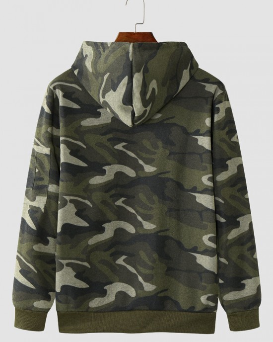 Men Camo Print Zipper Drawstring Bodycorn Hem Casual Hooded Sweatshirt Men Camo Print Zipper Drawstring Bodycorn Hem Casual Hooded Sweatshirt