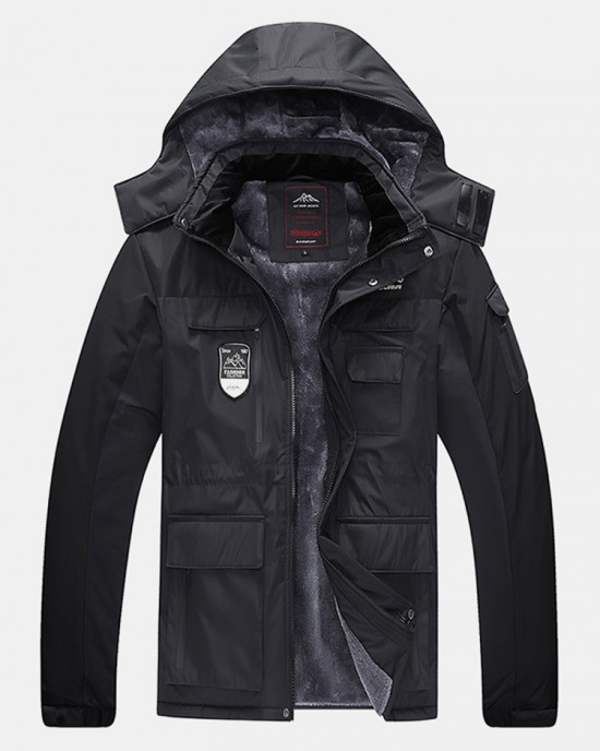 Mens Patchwork Windproof Warm Thick Fleece Lined Hooded Coats With Pocket Mens Patchwork Windproof Warm Thick Fleece Lined Hooded Coats With Pocket