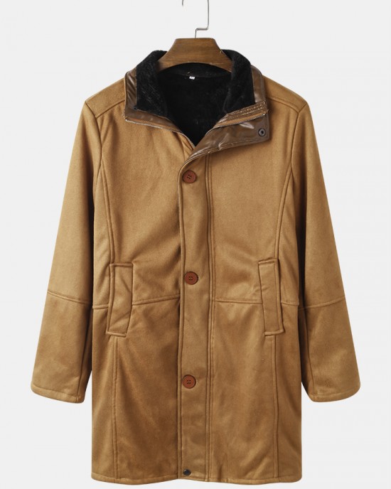 Mens Vintage Solid Color Warm Mid Length Woolen Coats With Pocket Mens Vintage Solid Color Warm Mid Length Woolen Coats With Pocket