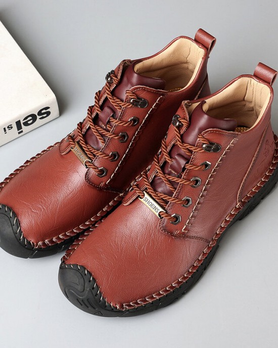 Men Pure Color Toe Protected Hand Stitching Leather Ankle Boots Men Pure Color Toe Protected Hand Stitching Leather Ankle Boots
