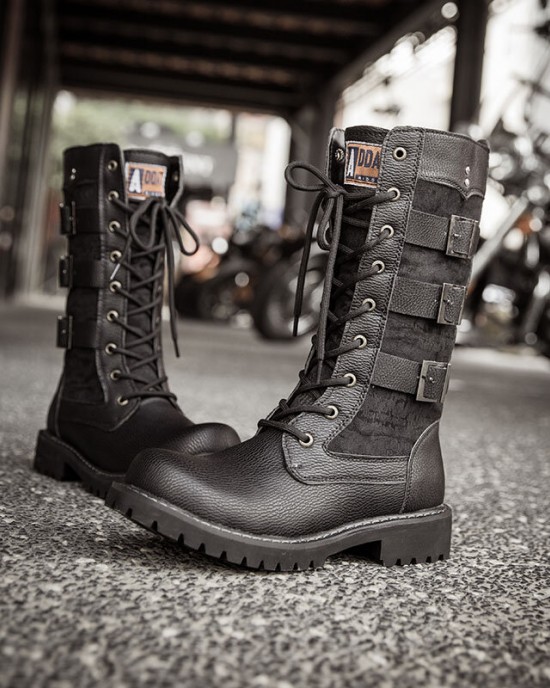 Men Classic Black Biker Boots Metal Buckle Motorcycle Boots Men Classic Black Biker Boots Metal Buckle Motorcycle Boots
