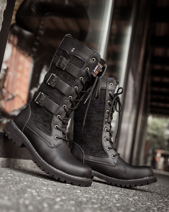 Men Classic Black Biker Boots Metal Buckle Motorcycle Boots Men Classic Black Biker Boots Metal Buckle Motorcycle Boots