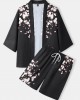 Mens Floral Print Open Front Kimono Loose Two Pieces Outfits Mens Floral Print Open Front Kimono Loose Two Pieces Outfits