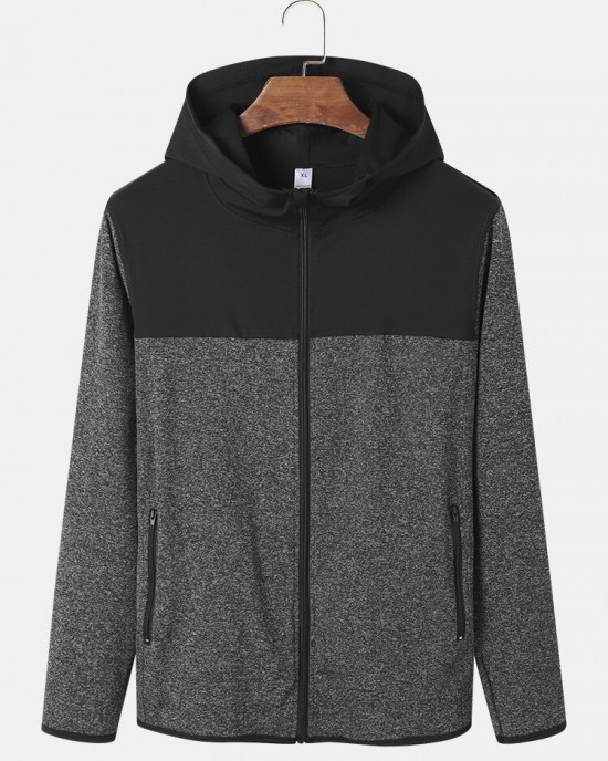 Men Contrast Colorblock Front Zip Long Sleeve Casual Hooded Sweatshirt Men Contrast Colorblock Front Zip Long Sleeve Casual Hooded Sweatshirt