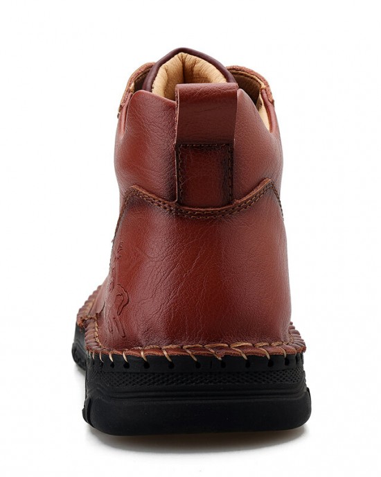 Men Pure Color Toe Protected Hand Stitching Leather Ankle Boots Men Pure Color Toe Protected Hand Stitching Leather Ankle Boots
