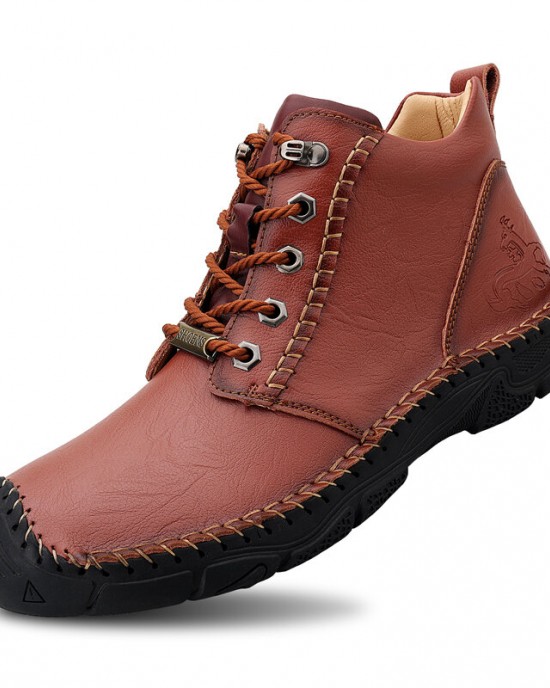 Men Pure Color Toe Protected Hand Stitching Leather Ankle Boots Men Pure Color Toe Protected Hand Stitching Leather Ankle Boots