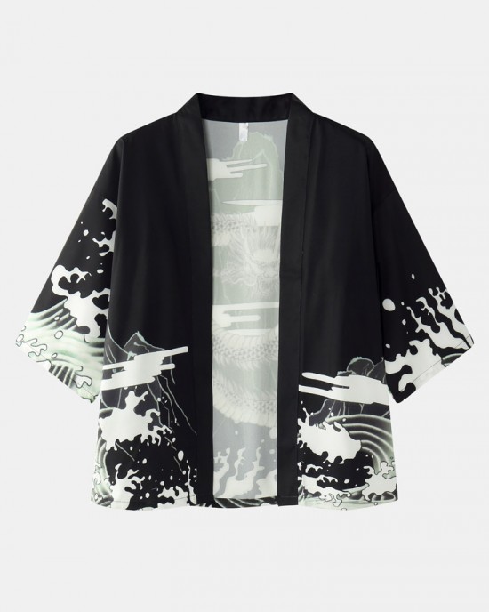 Mens Kimono Loong Pattern Chinoiserie Dragon Two Piece Outfits Mens Kimono Loong Pattern Chinoiserie Dragon Two Piece Outfits