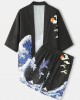 Mens Kimono Waves Cap Pattern Japanese Elastic Waist Two Piece Outfits Mens Kimono Waves Cap Pattern Japanese Elastic Waist Two Piece Outfits