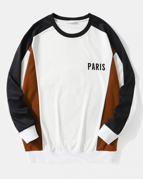 Mens Sports Splicing Paris Embroidered Sweatshirt Pants Leisure Suits Mens Sports Splicing Paris Embroidered Sweatshirt Pants Leisure Suits