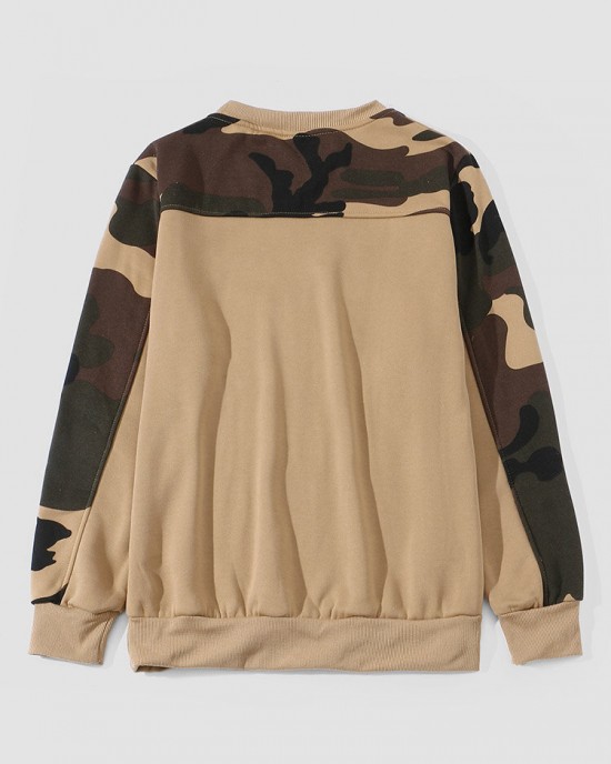 Men Camo Print Patchwork Applique Bodycorn Hem Pullover Sweatshirt Men Camo Print Patchwork Applique Bodycorn Hem Pullover Sweatshirt