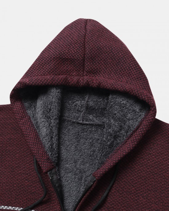 Mens Stripe Colorblock Knitted Fleece Lined Warm Hooded Cardigans With Pocket Mens Stripe Colorblock Knitted Fleece Lined Warm Hooded Cardigans With Pocket