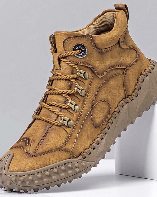 Men Hand Stitching Toe Protected Soft Sole Comfy Casual Leather Boots Men Hand Stitching Toe Protected Soft Sole Comfy Casual Leather Boots