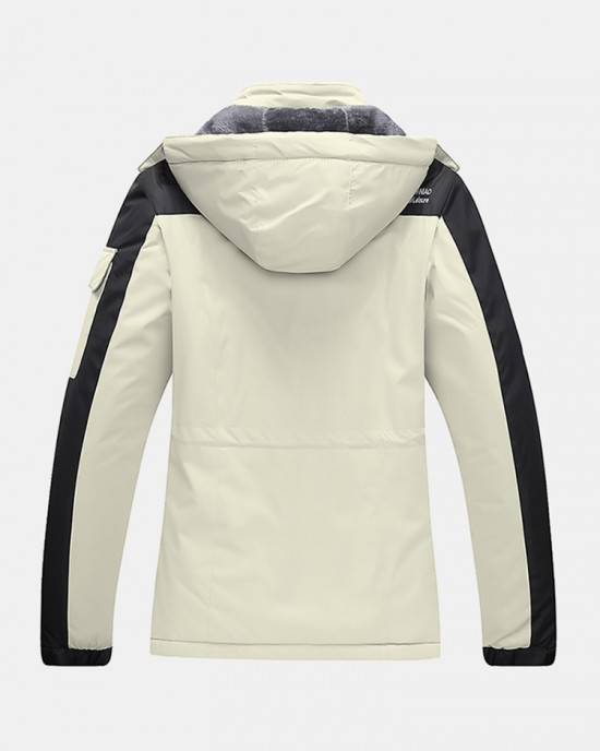 Mens Patchwork Windproof Warm Thick Fleece Lined Hooded Coats With Pocket Mens Patchwork Windproof Warm Thick Fleece Lined Hooded Coats With Pocket