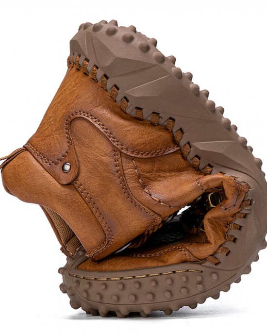 Men Hand Stitching Toe Protected Soft Sole Comfy Casual Leather Boots Men Hand Stitching Toe Protected Soft Sole Comfy Casual Leather Boots