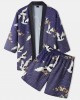 Mens Kimono Ethnic Style Crane Print Open Front Casual Two Pieces Outfits Mens Kimono Ethnic Style Crane Print Open Front Casual Two Pieces Outfits