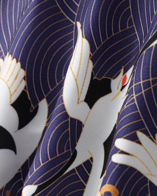 Mens Kimono Ethnic Style Crane Print Open Front Casual Two Pieces Outfits Mens Kimono Ethnic Style Crane Print Open Front Casual Two Pieces Outfits