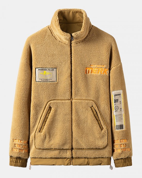 Mens Letter Embroidery Label Warm Fleece Long Sleeve Coats Mens Letter Embroidery Label Warm Fleece Long Sleeve Coats