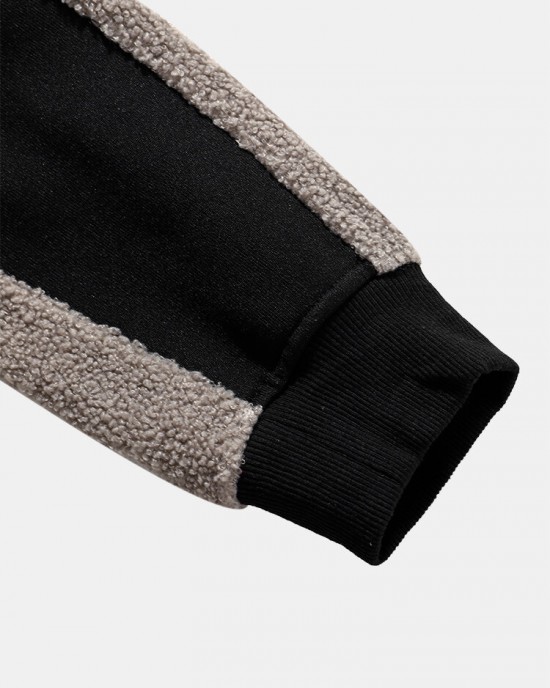 Men Teddy Color Block Patchwork Crew Neck Pullover Sweatshirts Men Teddy Color Block Patchwork Crew Neck Pullover Sweatshirts