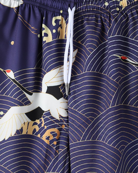 Mens Kimono Ethnic Style Crane Print Open Front Casual Two Pieces Outfits Mens Kimono Ethnic Style Crane Print Open Front Casual Two Pieces Outfits