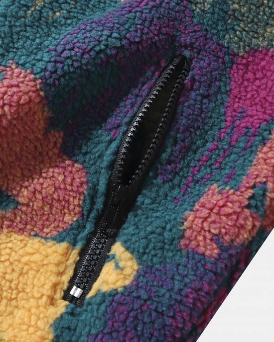Men Polar Fleece Tie Dye Stand Collar Pockets Zip Cardigans Jacket Coat Men Polar Fleece Tie Dye Stand Collar Pockets Zip Cardigans Jacket Coat