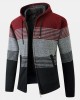 Mens Stripe Colorblock Knitted Fleece Lined Warm Hooded Cardigans With Pocket Mens Stripe Colorblock Knitted Fleece Lined Warm Hooded Cardigans With Pocket