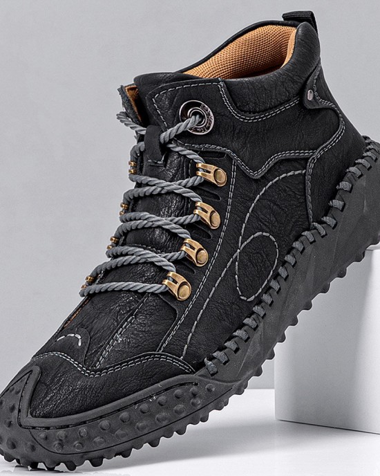 Men Hand Stitching Toe Protected Soft Sole Comfy Casual Leather Boots Men Hand Stitching Toe Protected Soft Sole Comfy Casual Leather Boots