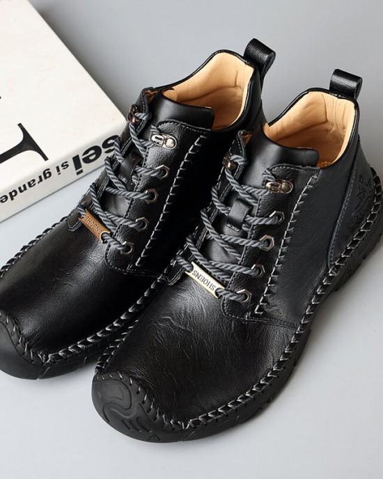 Men Pure Color Toe Protected Hand Stitching Leather Ankle Boots Men Pure Color Toe Protected Hand Stitching Leather Ankle Boots