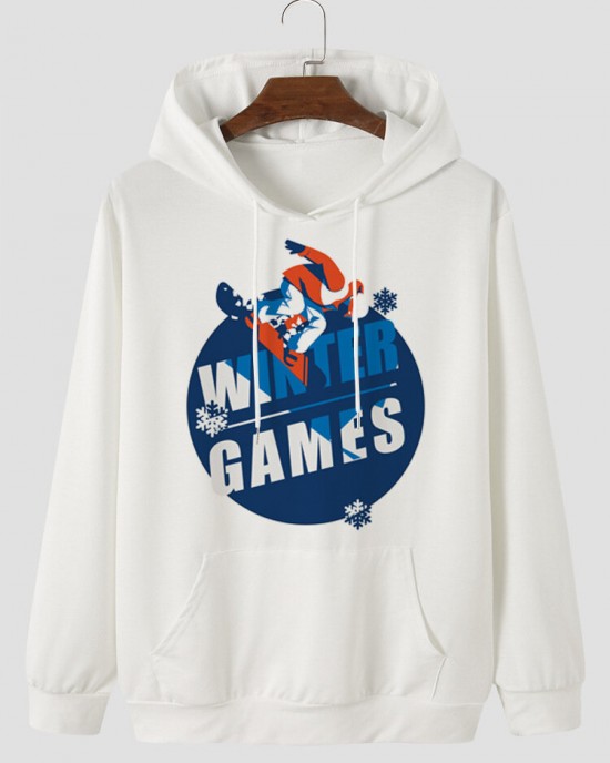 Men Skiing Olympics Figure Print Kangaroo Pocket Casual Hooded Sweatshirt Men Skiing Olympics Figure Print Kangaroo Pocket Casual Hooded Sweatshirt
