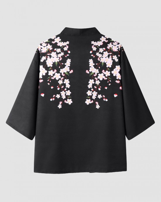 Mens Floral Print Open Front Kimono Loose Two Pieces Outfits Mens Floral Print Open Front Kimono Loose Two Pieces Outfits