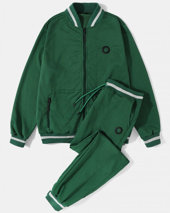 Men Solid Color Zip Baseball Jacket Sports Activewear Sets With Joggers Suits Men Solid Color Zip Baseball Jacket Sports Activewear Sets With Joggers Suits