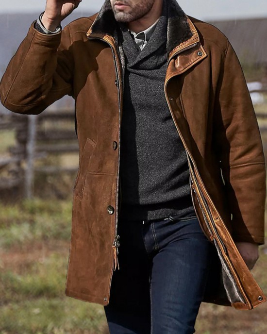 Mens Vintage Solid Color Warm Mid Length Woolen Coats With Pocket Mens Vintage Solid Color Warm Mid Length Woolen Coats With Pocket