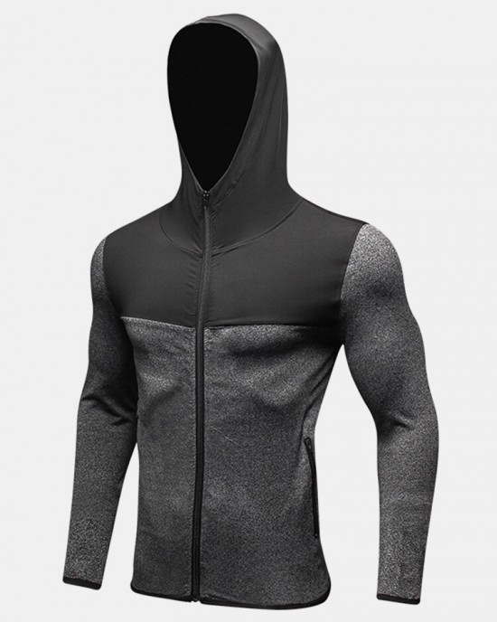 Men Contrast Colorblock Front Zip Long Sleeve Casual Hooded Sweatshirt Men Contrast Colorblock Front Zip Long Sleeve Casual Hooded Sweatshirt