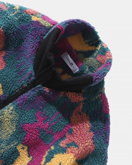 Men Polar Fleece Tie Dye Stand Collar Pockets Zip Cardigans Jacket Coat Men Polar Fleece Tie Dye Stand Collar Pockets Zip Cardigans Jacket Coat