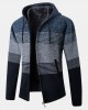 Mens Stripe Colorblock Knitted Fleece Lined Warm Hooded Cardigans With Pocket Mens Stripe Colorblock Knitted Fleece Lined Warm Hooded Cardigans With Pocket