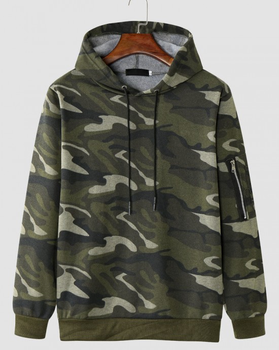 Men Camo Print Zipper Drawstring Bodycorn Hem Casual Hooded Sweatshirt Men Camo Print Zipper Drawstring Bodycorn Hem Casual Hooded Sweatshirt