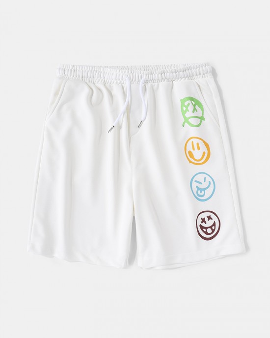 Mens Funny Smile Pattern Elastic Waist Casual Shorts Mens Funny Smile Pattern Elastic Waist Casual Shorts
