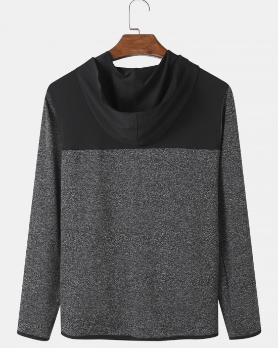 Men Contrast Colorblock Front Zip Long Sleeve Casual Hooded Sweatshirt Men Contrast Colorblock Front Zip Long Sleeve Casual Hooded Sweatshirt