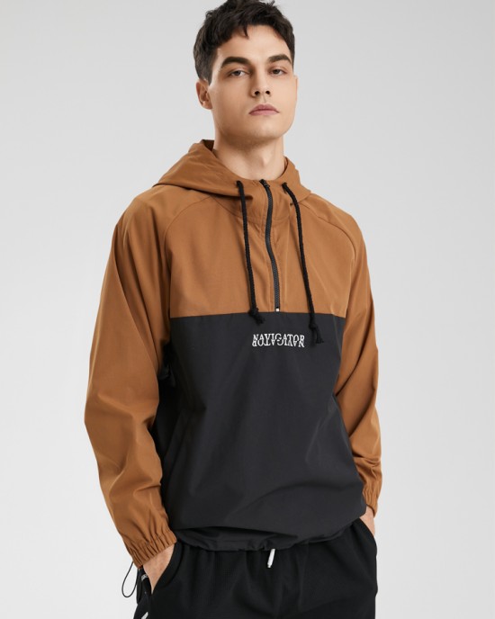 Men Patchwork Color Block Zip Embroidery Hoodies Windbreaker Jackets Men Patchwork Color Block Zip Embroidery Hoodies Windbreaker Jackets