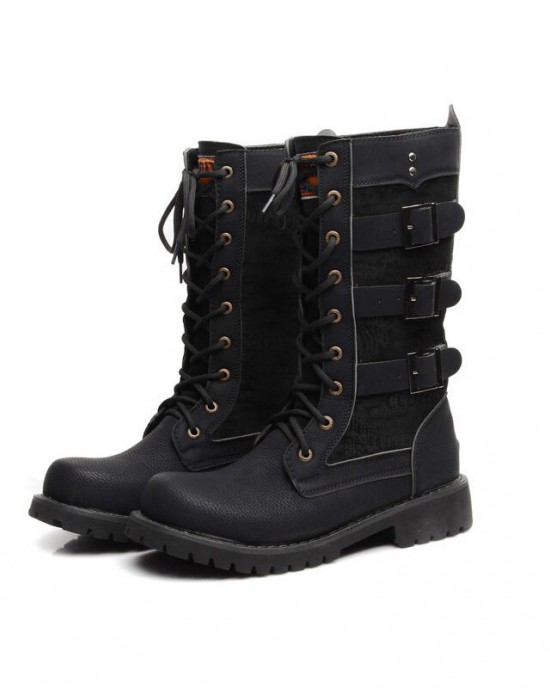 Men Classic Black Biker Boots Metal Buckle Motorcycle Boots Men Classic Black Biker Boots Metal Buckle Motorcycle Boots