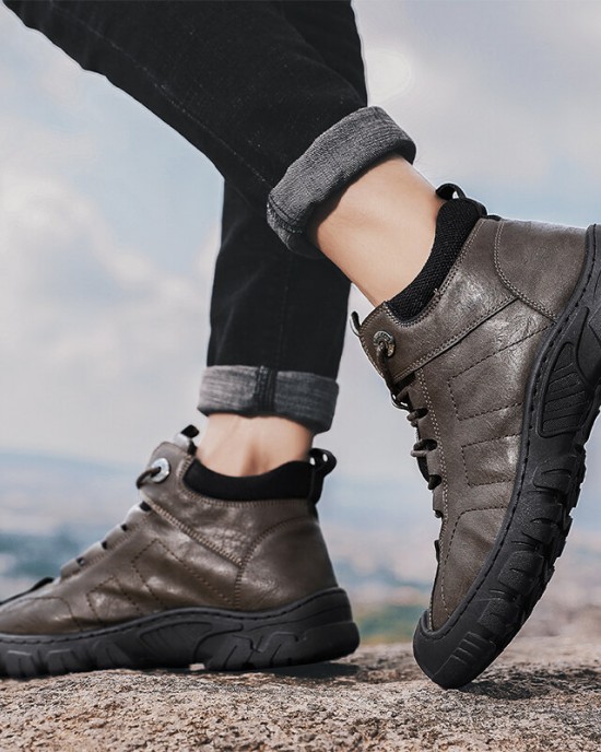 Men Microfiber Leather Breathable Soft Sole Non Slip Closed Toe Lace Up Leisure Boots Men Microfiber Leather Breathable Soft Sole Non Slip Closed Toe Lace Up Leisure Boots