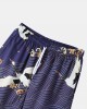 Mens Kimono Ethnic Style Crane Print Open Front Casual Two Pieces Outfits Mens Kimono Ethnic Style Crane Print Open Front Casual Two Pieces Outfits