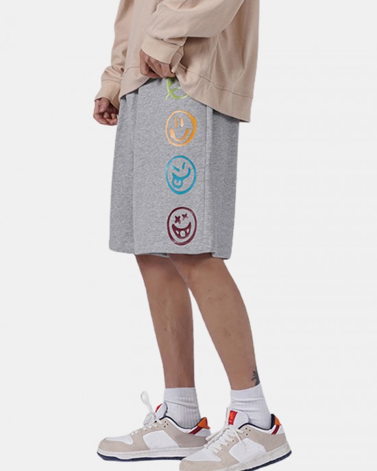 Mens Funny Smile Pattern Elastic Waist Casual Shorts Mens Funny Smile Pattern Elastic Waist Casual Shorts