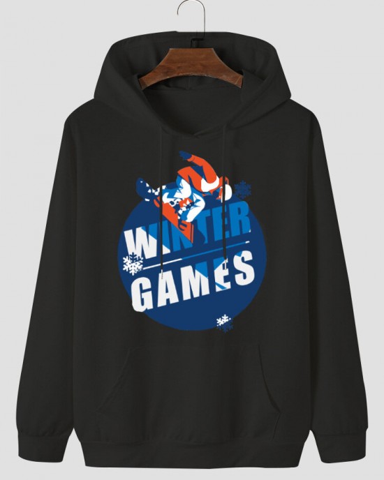 Men Skiing Olympics Figure Print Kangaroo Pocket Casual Hooded Sweatshirt Men Skiing Olympics Figure Print Kangaroo Pocket Casual Hooded Sweatshirt