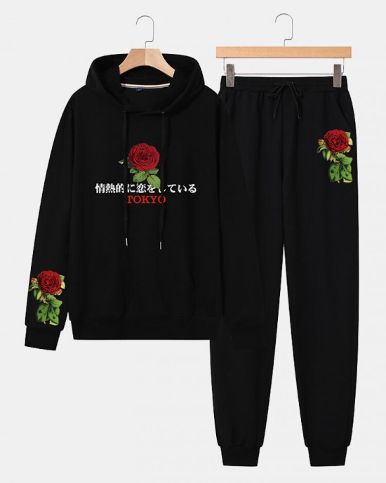 Men Japanese Style Flower Print Letter Side Pockets Ankle Length Casual Suits Men Japanese Style Flower Print Letter Side Pockets Ankle Length Casual Suits