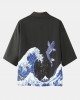Mens Kimono Waves Cap Pattern Japanese Elastic Waist Two Piece Outfits Mens Kimono Waves Cap Pattern Japanese Elastic Waist Two Piece Outfits