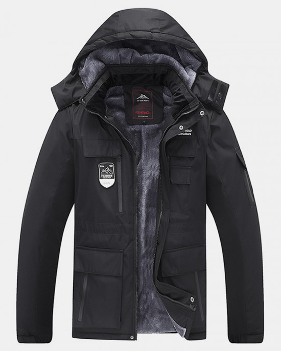 Mens Patchwork Windproof Warm Thick Fleece Lined Hooded Coats With Pocket Mens Patchwork Windproof Warm Thick Fleece Lined Hooded Coats With Pocket
