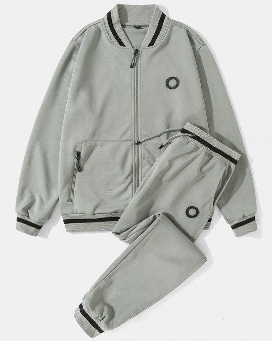 Men Solid Color Zip Baseball Jacket Sports Activewear Sets With Joggers Suits Men Solid Color Zip Baseball Jacket Sports Activewear Sets With Joggers Suits