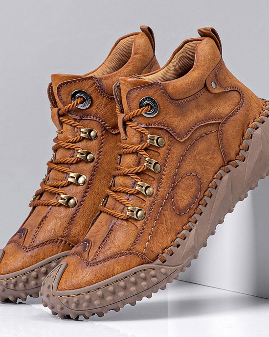 Men Hand Stitching Toe Protected Soft Sole Comfy Casual Leather Boots Men Hand Stitching Toe Protected Soft Sole Comfy Casual Leather Boots